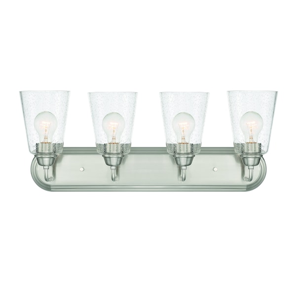 Designers Fountain Zane 26in 4-Light Brushed Nickel Industrial Indoor Vanity Light with Clear Seedy Glass Shades D241M-4B-BN - main